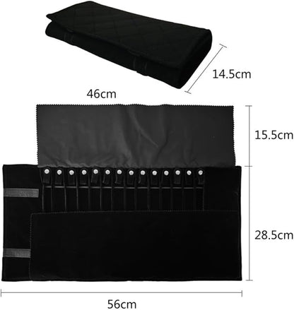 Portable Jewelry Roll Untangled Secure Necklace Travel Storage Bag Displays Holder 16 Chain (Black Diamond)