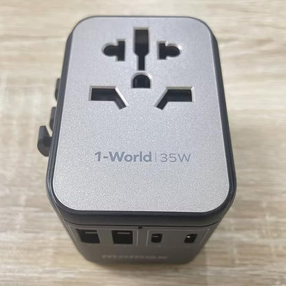 MOMAX Universal Travel Adapter, PD 35W Fast Charge International Power Adapter, 3 USB C & 2 USB A, Worldwide Travel Plug Adapter, International Power Adapter for Europe, USA, Japan, Aus(Type C/A/G/I)