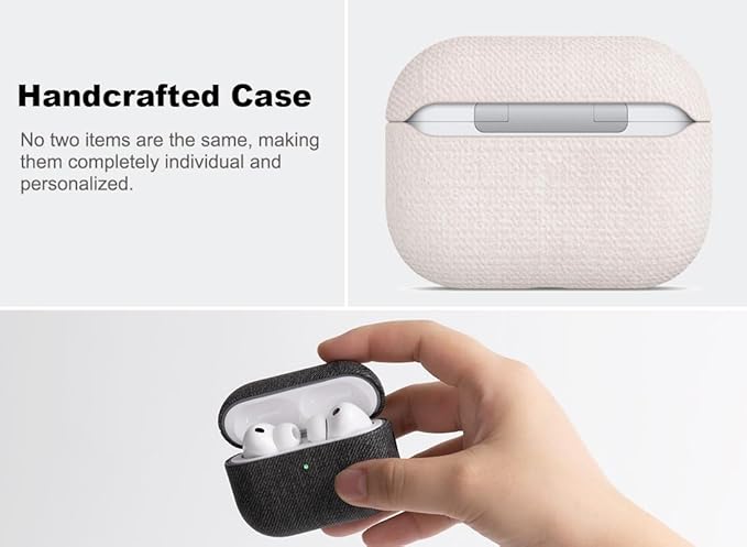 Handmade Case - for AirPods Pro 3 Case Cover - Selected Skin-Friendly Vegan Leather, Woolen Fabric Cloth Style, Drop Protective Hard Cover for AirPods Pro 3rd Generation Earbuds - White