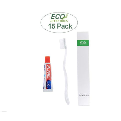 ECO Amenities 60 Pcs, 4-Piece Travel Size Toiletries Kit, Includes Small Bar Soap, 2 in 1 Hotel Shampoo and Conditioner Supplies for Guests, Body Lotion, Travel Toothbrush Set with Toothpaste, 15 Kits