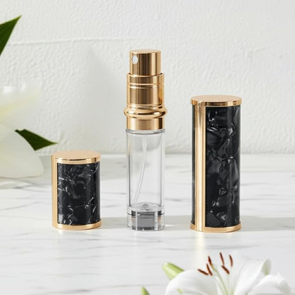 Ms Lovely Pearlescent Travel Perfume Atomizer Bottle – 5ml Refillable Mini Spray for Purse, TSA Approved Portable Fragrance Dispenser (Black with Gold)