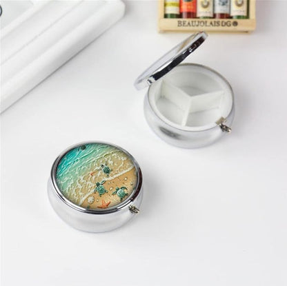 Pill Box,Cute Turtle Round Pill Box 3 Compartment Decorative Pocket Purse Portable Mini Travel Medicine Tablet Vitamin Holder Organizer Pill Case