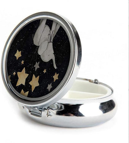 Pill Box,Cute Elephant Under The Star Round Pill Box 3 Compartment Decorative Pocket Purse Portable Mini Travel Medicine Tablet Vitamin Holder Organizer Pill Case