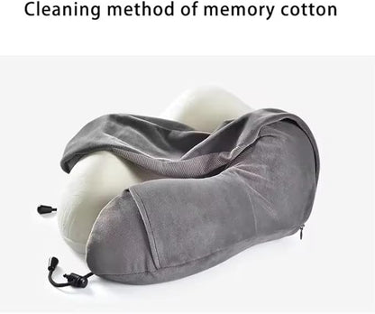 Airplane Travel Neck Pillow, 100% Memory Foam Ergonomic Neck Support, Airplanes Neck Pillow with Washable Cover Travel Essential for Flight, Office includes Eye Masks, Earplugs & Carry Bag (Dark Gray)