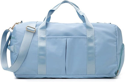 ZUEVI Sports Gym Duffel Bag for Men Women Waterproof Weekender Travel Bag with Shoes Compartment Dry and Wet Separation for Training Swim Yoga(Light Blue)