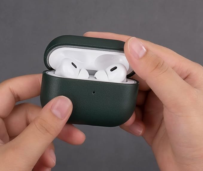 Leather Case for AirPods Pro 2nd Generation (Not for AirPods Pro 1st Gen), Lopie Handmade AirPods Pro 2 Leather Case Cover, Protective Case Fully-Wrapped with Top Grain Leather - Dark Green