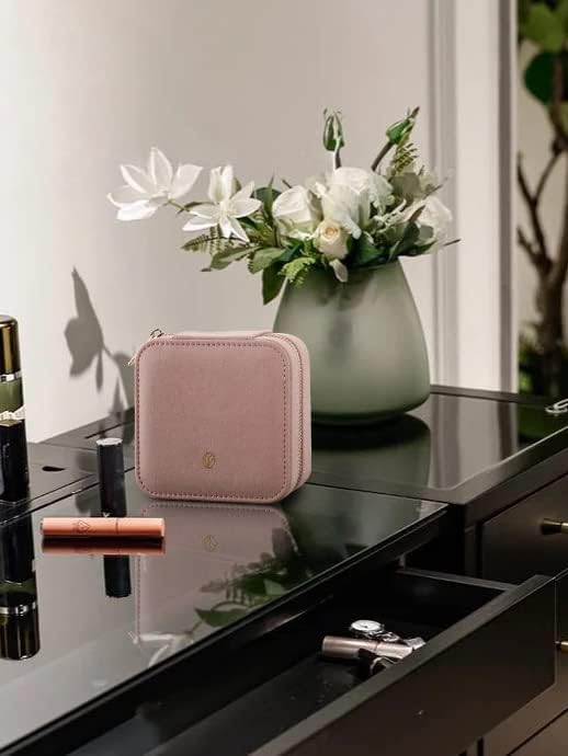 S.Leaf Travel Jewelry Organizer Boxes for Women Small Portable Necklace Earrings Bracelet Rings Travel Case Best Friend Birthday Gifts for Women Trendy (05_Suede_Touch_Dust_Pink)