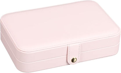 Small Jewelry Box, Travel Jewelry Case Portable Jewelry Boxes for Women, 2-Layer Mini Jewelry Travel Organizer, Gift for Women Girls,Pink B