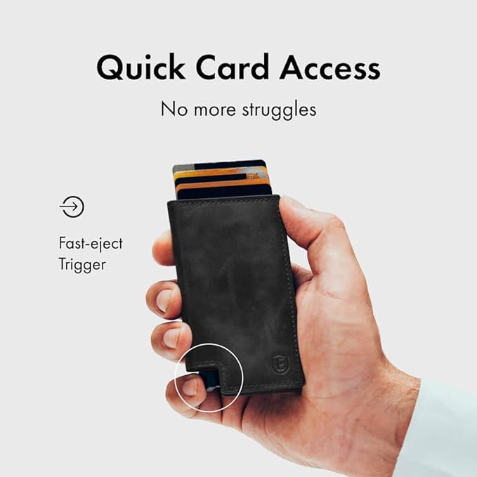 Ekster - Parliament Pop Up Wallet for Men - RFID Blocking Metal Card Holder Wallet with Push Button and Card Ejection - Minimalist Leather Tactical Daily Carry Parliament - Easy Access, Nappa Black