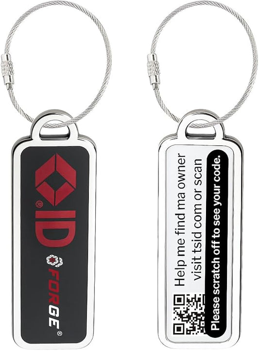 Forge Lost and Found Luggage Tags, Global Luggage Tracking Tag, WorldTracer Compatible, Travel Sentry Powered Baggage ID System for Luggage, Bags, Suitcases, and More (Black 2 PK Small)