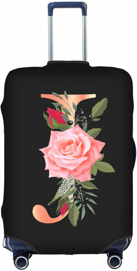 Floral Letter J Travel Luggage Cover Spandex Suitcase Protector Elastic Washable Stretch Suitcase Cover,Size XL(Fit 29-32inch Suitcase)