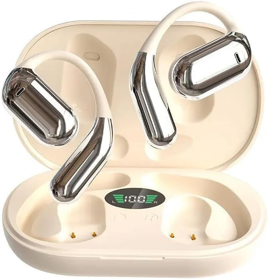 Open Ear Bluetooth 5.4 Earbuds, Wireless Headphones Sport Over Earphones Built-in Mic with Ear Hooks, 60H Playtime Ear Buds Fast Charging, IPX7 Waterproof for Running/Workout,kin Color