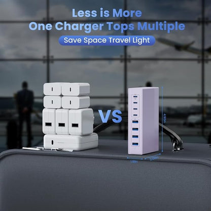 200W USB C Charger Block, 8-in-1 GaN III USB C Charger Fast Charging Station Hub, PD 65W Laptop Charging Adapter for MacBook Pro/Air/Dell XPS/iPhone 16/15/14/iPad/Galaxy S24 (Purple)