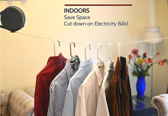 RE-Tract Retractable Clothesline – Portable Indoor/Outdoor Wall-Mounted Clothesline Drying Rack –Hang Dry Wet Laundry Clothing, Bed Linen, or Expand Closet Space (White, 12 Meters)