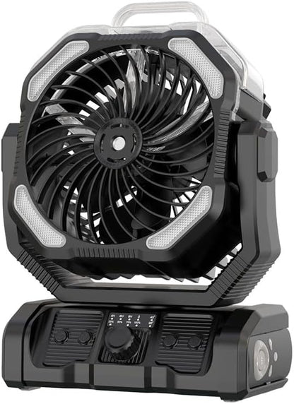 Oscillating Misting Fan Battery Powered- 20000mAh Rechargeable,Blow Cold Air, 3 Spray Modes, LED Lantern, Portable Outdoor Fan for Pet Patio, BBQ, Travel, Gym Black
