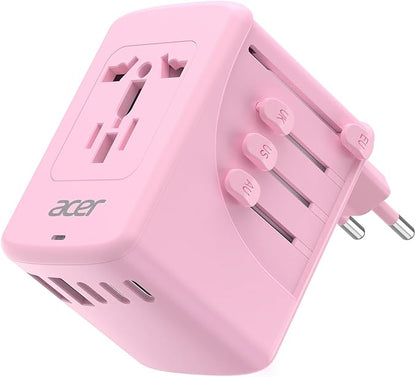 Acer Universal Travel Plug Adapter - International Power Adapter with 5 USB Ports (3 USB C) 5.8A, Worldwide Outlet Charger for USA to European UK France Germany Spain, Type C/E/F/G/I/L/A,Pink