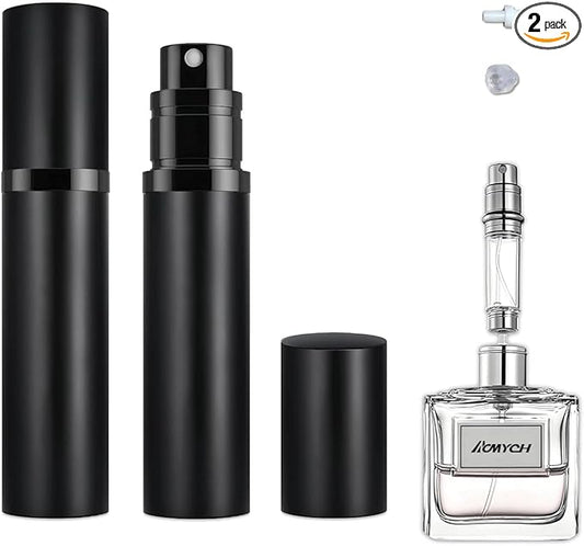 2PCS Perfume Travel Refillable Bottle, Bottom-Filling Fragrances Perfume Atomizer, Empty Mini Cologne Dispenser, Portable Sprayer Pocket Size for On the Go 5ml (Black)