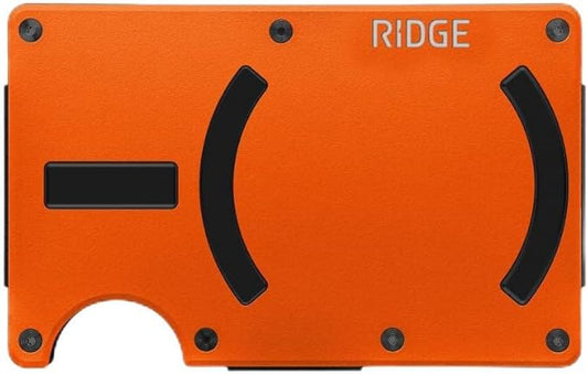 Ridge Wallets for Men Compatible with Magsafe - Slim Minimalist Compact Wallet and Card Holder, RFID Protected Front Pocket Wallets for Men with Integrated Cash Strap (Basecamp Orange)