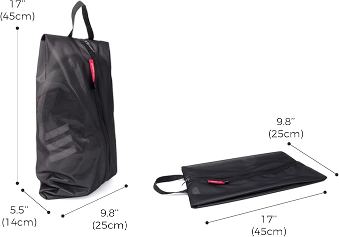 pack all Plus-Sized Shoe Bag for Travel, Water-Resistant Shoe Pouch for Gym, Odor-Resistant Soccer Cleats Bag for Sport (Black, 2-Pack)