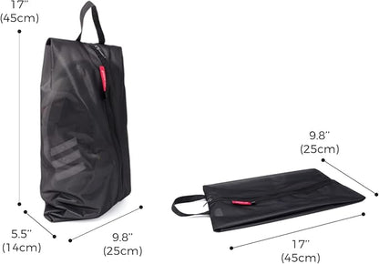 pack all Plus-Sized Shoe Bag for Travel, Water-Resistant Shoe Pouch for Gym, Odor-Resistant Soccer Cleats Bag for Sport (Black, 2-Pack)