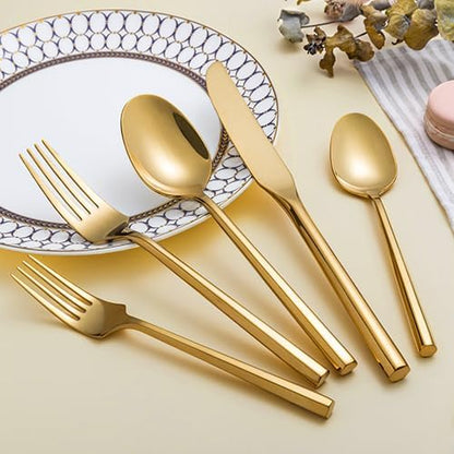 Gold Silverware Set Flatware Set Stainless Steel Cutlery Set 60 Pieces Thick Heavy Hexagon Handle Service for 12