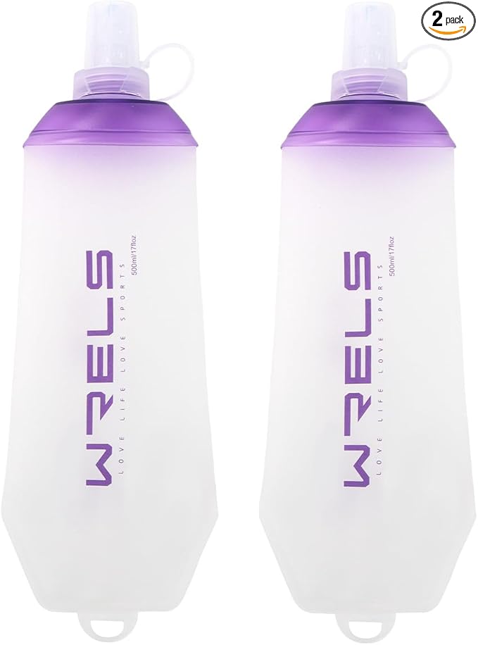 200ml/350ml/500ml Collapsible Soft Flask,BPA Free Folding Soft Water Bottle with Hanging Ring,Lightweight TPU Hydration Flask for Running Marathon Cycling Hiking(500ml-2 Packs)