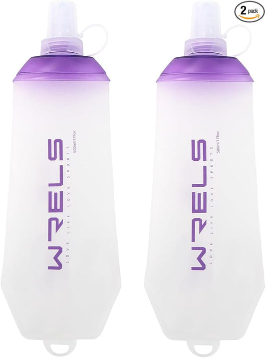 200ml/350ml/500ml Collapsible Soft Flask,BPA Free Folding Soft Water Bottle with Hanging Ring,Lightweight TPU Hydration Flask for Running Marathon Cycling Hiking(500ml-2 Packs)