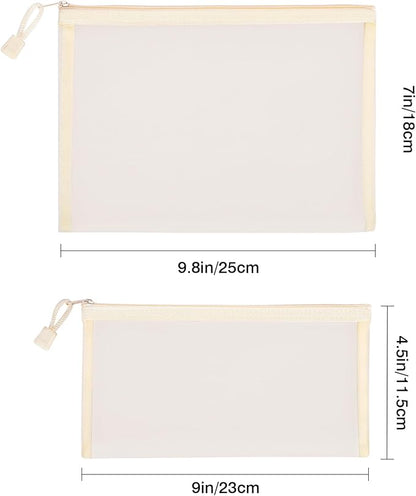 12 Pieces Zipper Nylon Mesh Pouch, Mesh Cosmetic Bags Makeup Bags Pencil Case, Multipurpose Travel Bags for Cosmetic School Office Supplies and Travel Accessories (Beige, A5)