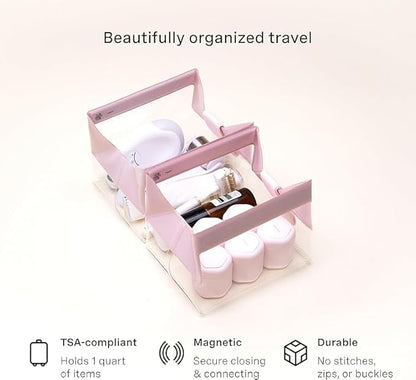 Cadence Parcel - Clear Kit with Magnetic Closure - Durable and Leak-Resistant Travel Toiletry Kit - TSA-Compliant & Modular Design - Hygiene Bag for Travel Essentials - .5 Qt - Rose