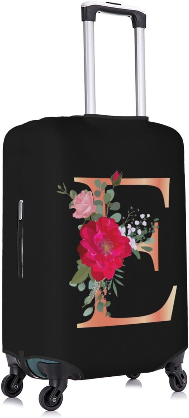 Floral Letter E Travel Luggage Cover Spandex Suitcase Protector Elastic Washable Stretch Suitcase Cover,Size XL(Fit 29-32inch Suitcase)