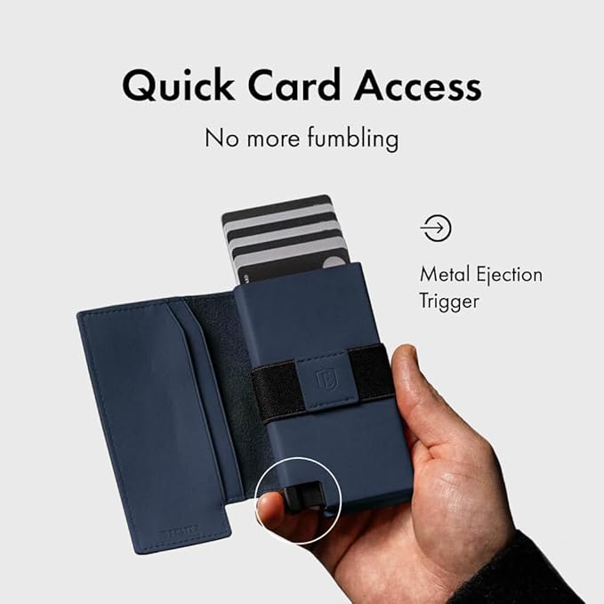 Ekster Men's Wallet PRO | RFID Blocking Parliament Leather Minimalist Wallet | Holds 14 Cards & Cash | Slim Cardholder for Men w/Push Button Designed for Quick Card Access | Navy