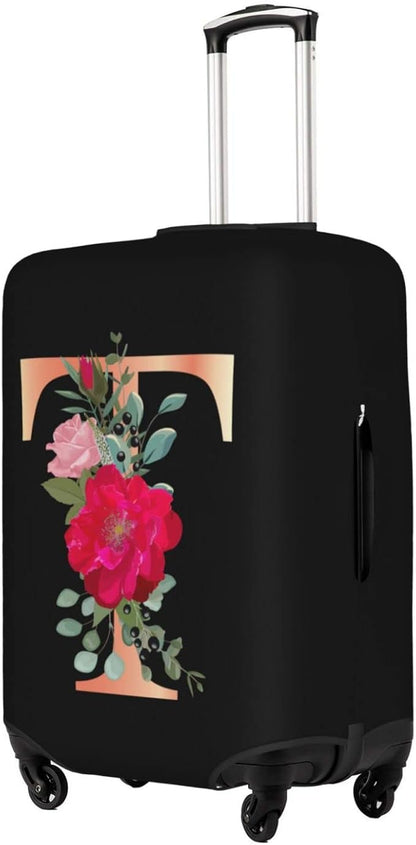 Floral Letter T Travel Luggage Cover Spandex Suitcase Protector Elastic Washable Stretch,Size S(Fit 18-21inch Suitcase)