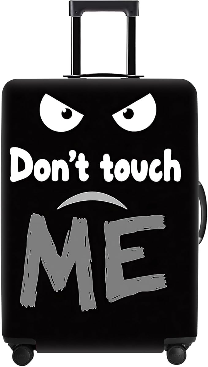 Funny 'Don't Touch Me' Luggage Cover – Black Travel Suitcase Protector with Angry Face Design, Stretchable and Protective Cover for Travelers Fits 32''–34'' Suitcases (Size XL)
