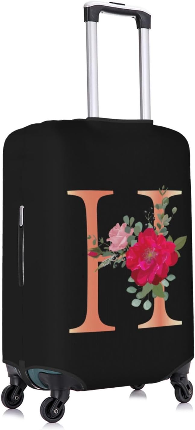 Floral Letter H Travel Luggage Cover Spandex Suitcase Protector Elastic Washable Stretch Suitcase Cover,Size S(Fit 18-21inch Suitcase)