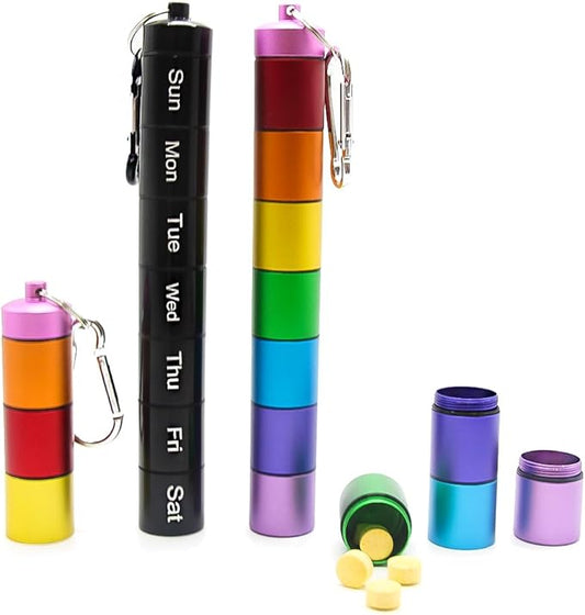 2 PCS Metal Travel Pill Organizer Large - Rainbow Weekly Pill Case +7 Day Pill Organizer-Waterproof Pill Box Container - Compact and Durable Medicine Organizer