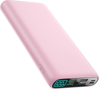 Portable Charger 38800mAh,LCD Display Power Bank,5 USB Outputs Battery Pack Backup, USB-C 3A in&out Travel Essential Portable Phone Charger For iPhone 17/16/15/14/13 Pro/12,Android Samsung Galaxy-Pink