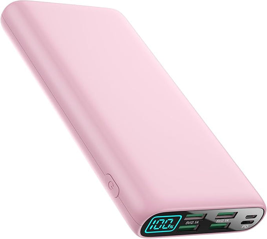 Portable Charger 38800mAh,LCD Display Power Bank,5 USB Outputs Battery Pack Backup, USB-C 3A in&out Travel Essential Portable Phone Charger For iPhone 17/16/15/14/13 Pro/12,Android Samsung Galaxy-Pink
