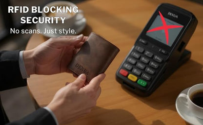 Mens Wallet, Premium Leather Slim Wallet, RFID Blocking Pop-Up Card Holder, Extra Credit Card Slots, Cash Slot, Magnetic Closure, Christmas Gift Ready Gift Box Included