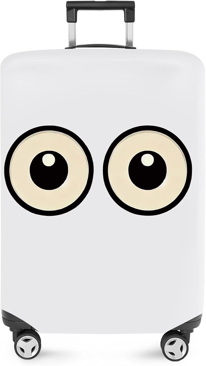 ANNA QUEEN Funny Cartoon Eyes Luggage Cover, White Suitcase Protector with Cute Big Eyes Design, Travel Suitcase Cover for 28-30 Inch Luggage, Stretchable & Washable Spandex Travel Accessories