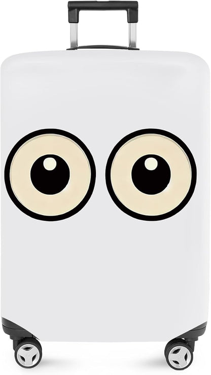 ANNA QUEEN Funny Cartoon Eyes Luggage Cover, White Suitcase Protector with Cute Big Eyes Design, Travel Suitcase Cover for 24-26 Inch Luggage, Stretchable & Washable Spandex Travel Accessories