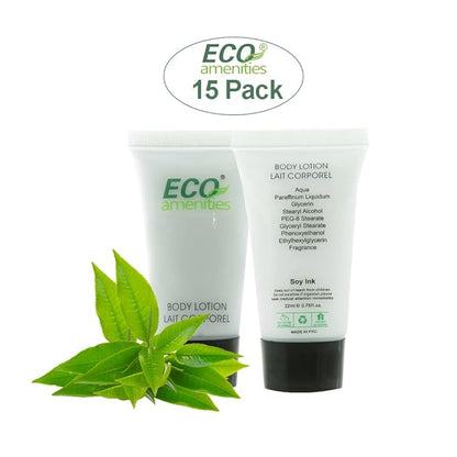 ECO Amenities 60 Pcs, 4-Piece Travel Size Toiletries Kit, Includes Small Bar Soap, 2 in 1 Hotel Shampoo and Conditioner Supplies for Guests, Body Lotion, Travel Toothbrush Set with Toothpaste, 15 Kits
