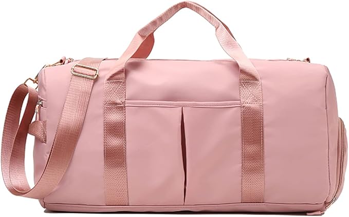 ZUEVI Sports Gym Duffel Bag for Men or Women Waterproof Weekender Travel Bag with Shoes Compartment Dry and Wet Separation for Training Swim Yoga(Pink)