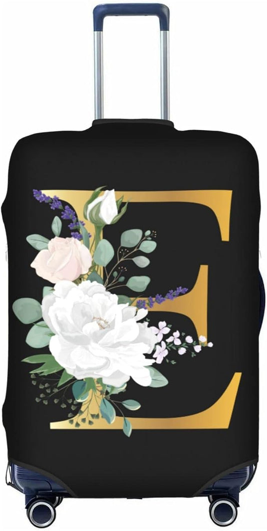Flower Lette E Black Luggage Cover Elastic Washable Stretch Suitcase Protector Anti-Scratch Travel Suitcase Cover for Kid and Adult S (18-21 inch suitcase)