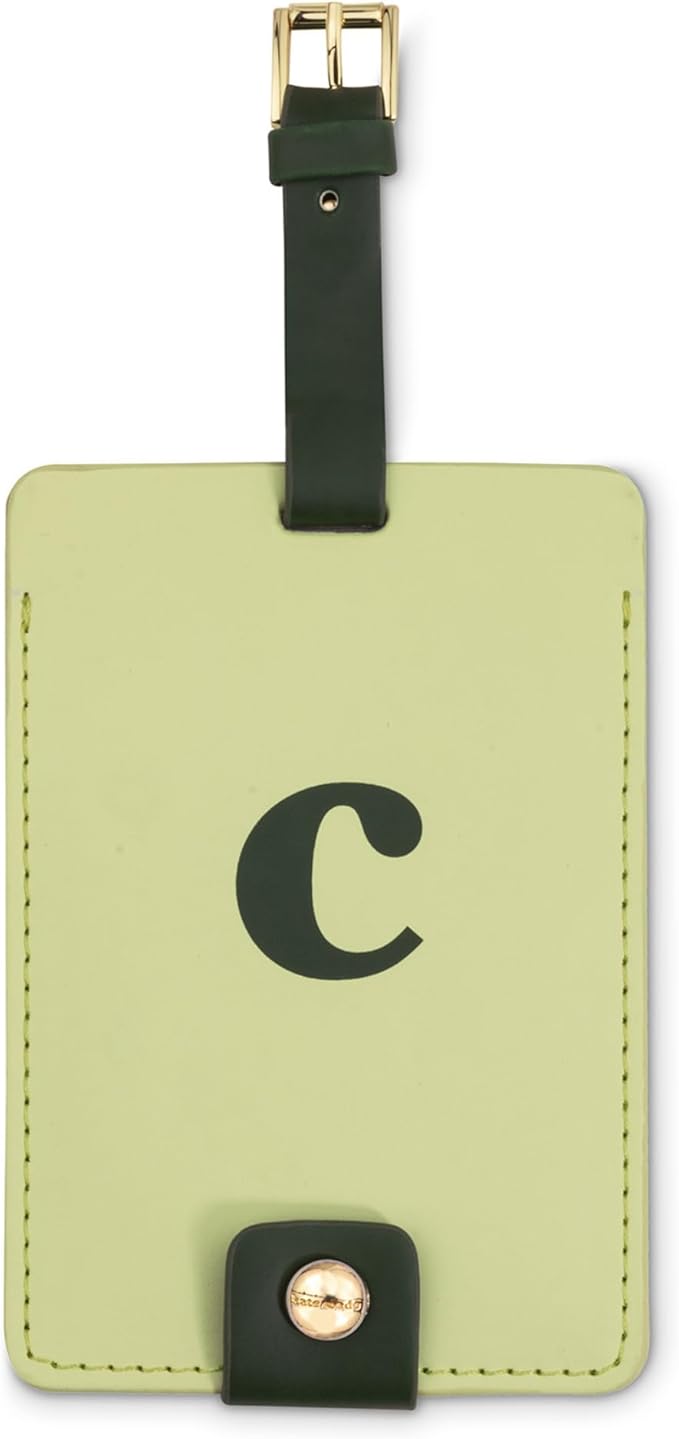 Kate Spade New York Leatherette Luggage Tag with Secure Strap, Colorful Suitcase Identifier for Travel, Monogram Bag Tag ID (C)