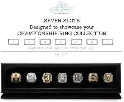 CHEZ MONETT Championship Ring Display Case Big Ring Storage Box (Matt Black, 7 Slots)
