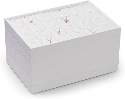 Oirlv Premium White Leather Stackable Jewelry Tray Ring Holder Organizer Showcase Ring Earring Display