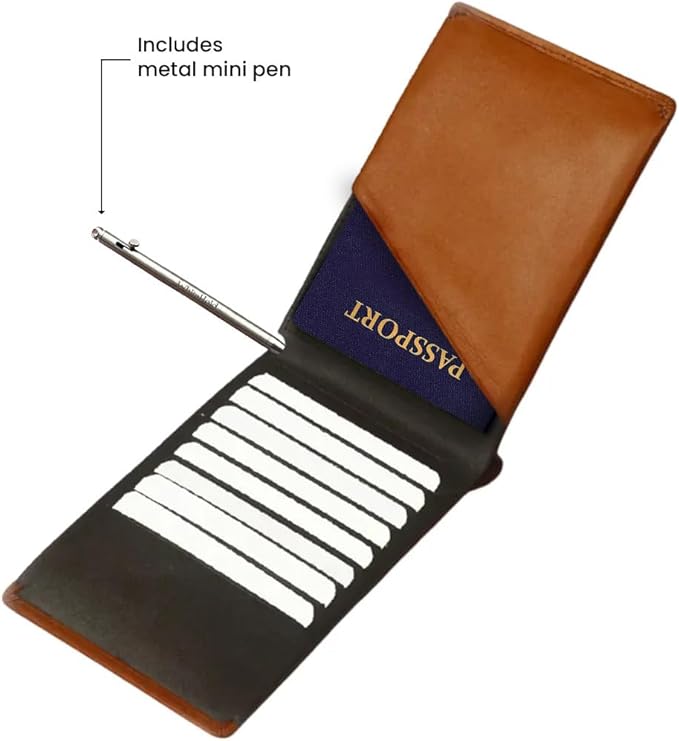 Leather Travel Wallet RFID - Slim Passport Holder for Men & Women - Fits Passport, Cards, SIMs, Pen & Boarding Pass - Secure Travel Document Organizer (Light Brown)