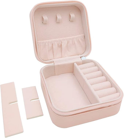 Mini Jewelry Case, Small Travel Jewelry Organizer, Portable Jewelry Box Mini Storage Organizer Display Box For Rings Earrings Necklaces (Pink-4)