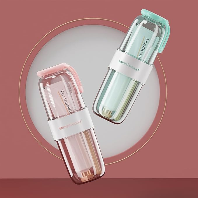 Luxury Transparent Pink Toothbrush Travel Case, Portable Travel Toothbrush & Toothpaste Holder Cover Organizer Container with Mouthwash Cup for Camping, Business Trips, Bathroom Storage