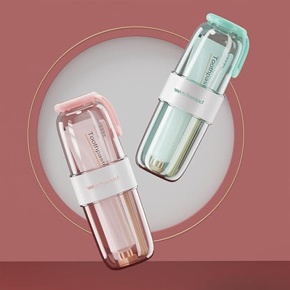 Luxury Transparent Pink Toothbrush Travel Case, Portable Travel Toothbrush & Toothpaste Holder Cover Organizer Container with Mouthwash Cup for Camping, Business Trips, Bathroom Storage